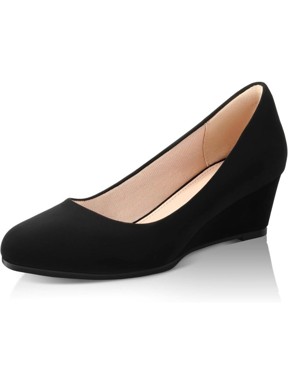 Women's Black Nu Buck Nude 2 Inch Low Heel Wedge Comfortable Closed Toe Shoes